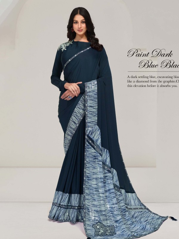 Navy Blue Crepe Saree